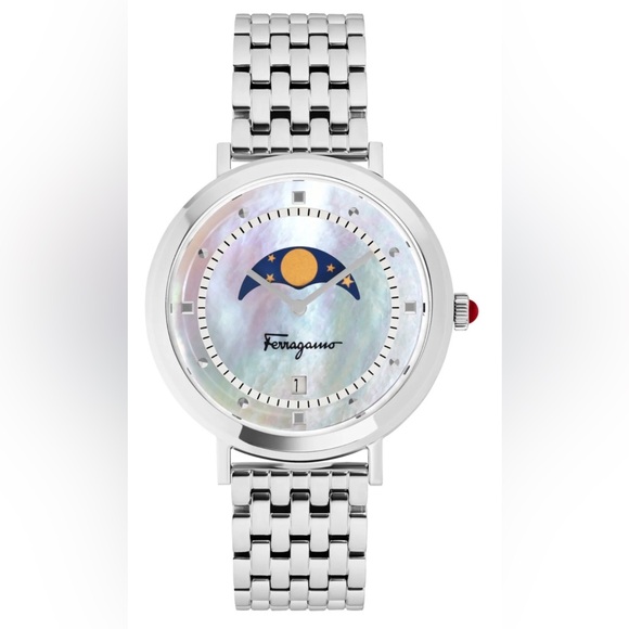 Salvatore Ferragamo Silver Watch with Moon Phase